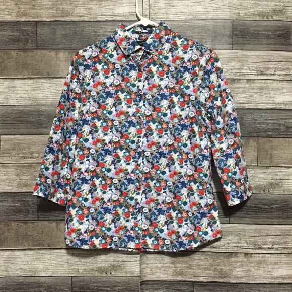 Lands End Non Iron Supima Floral Button Up Shirt 3/4 Sleeve Women’s 2 - Picture 5 of 10